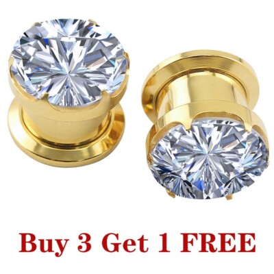 4-16mm CZ Crystal Plugs and Tunnels Stainless Steel Ear Gauges Expander Piercing