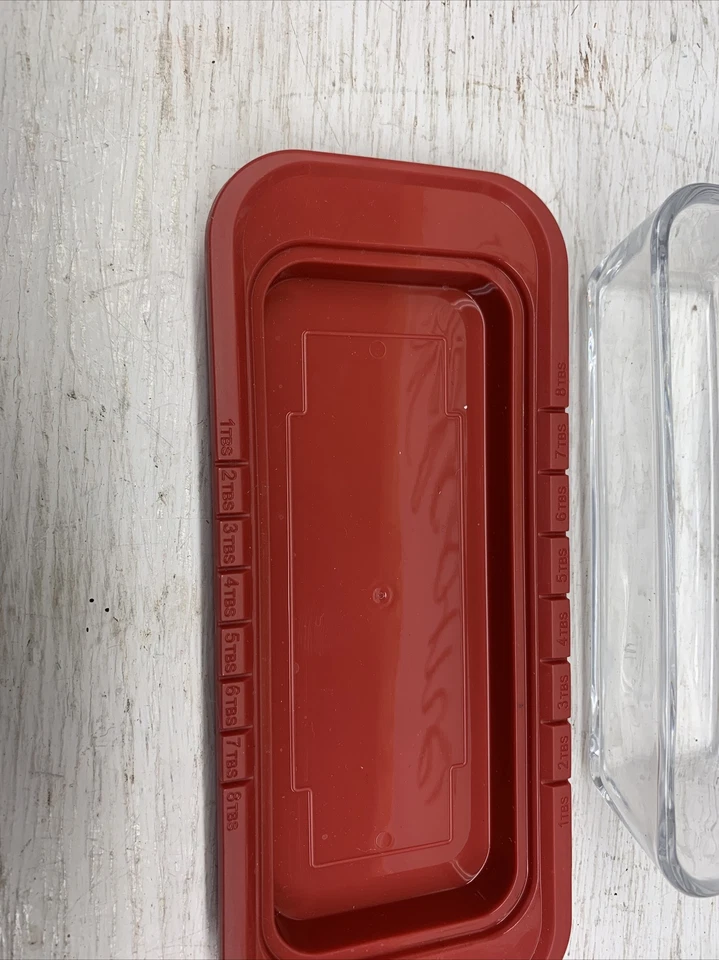 Good Cook Butter Dish Clear Glass Lid Red Plastic FRM04B Measurements On Side - Image 4 of 4