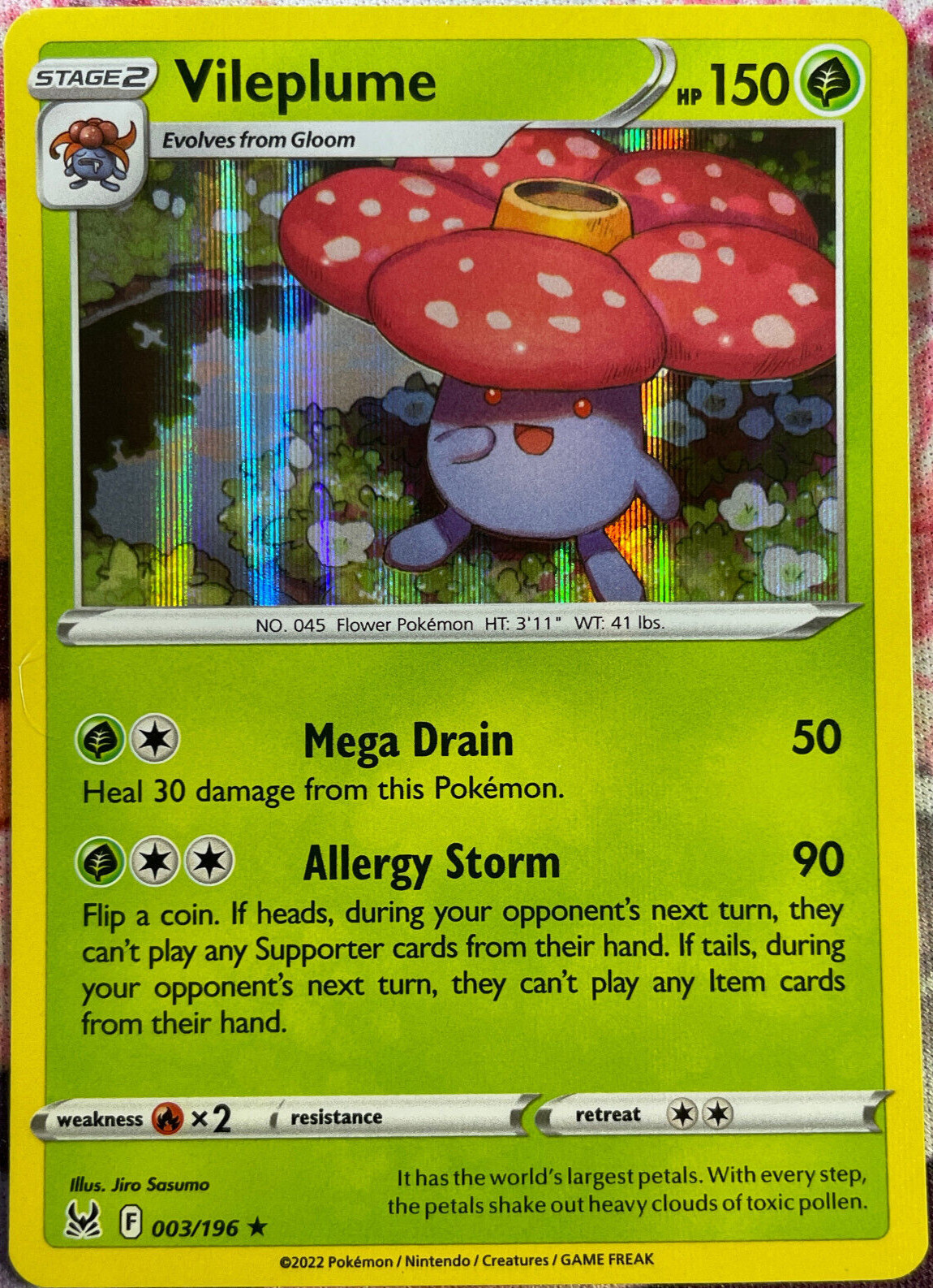 Vileplume Holo Rare - 003/196 - Lost Origin Pokemon 2022