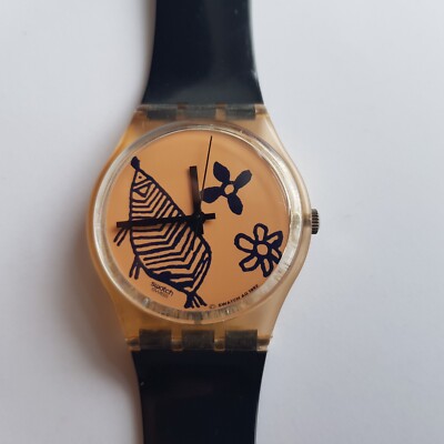Swatch Armbanduhr 1992 Sketch Design Strichzeichnung GP106 Art Quartz Switzerland