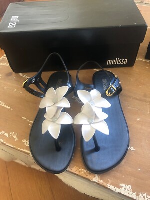 melissa black jelly sandals with white flowers size 35 girls