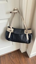 Petusco Leather Handbag Satchel Purse Metal Studs Buckles Spain In Euc