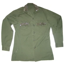 Vintage Vietnam US Military Field Jacket Women's Sm Gold Studded Embellished