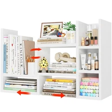 White Office Desk Organizer-Desktop Corner Bookshelf & Table Top Shelf Decor