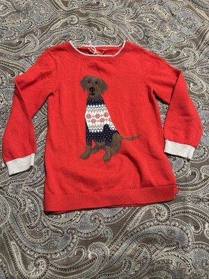 Joules Knit Wear Dog Print Light Sweater Size 8 Girls Red