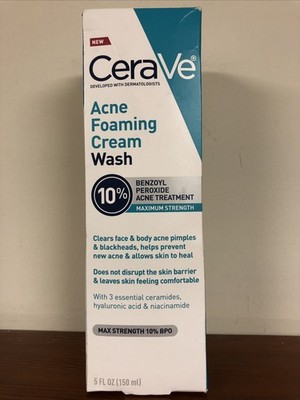 CeraVe Acne Foaming Cream Wash 10% Benzoyl Peroxide, Exp. 05/2027
