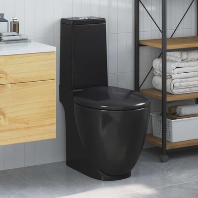 WC Keramik-Toilette Badezimmer Rund Senkrechter Abgang Weiß/Schwarz vidaXL
