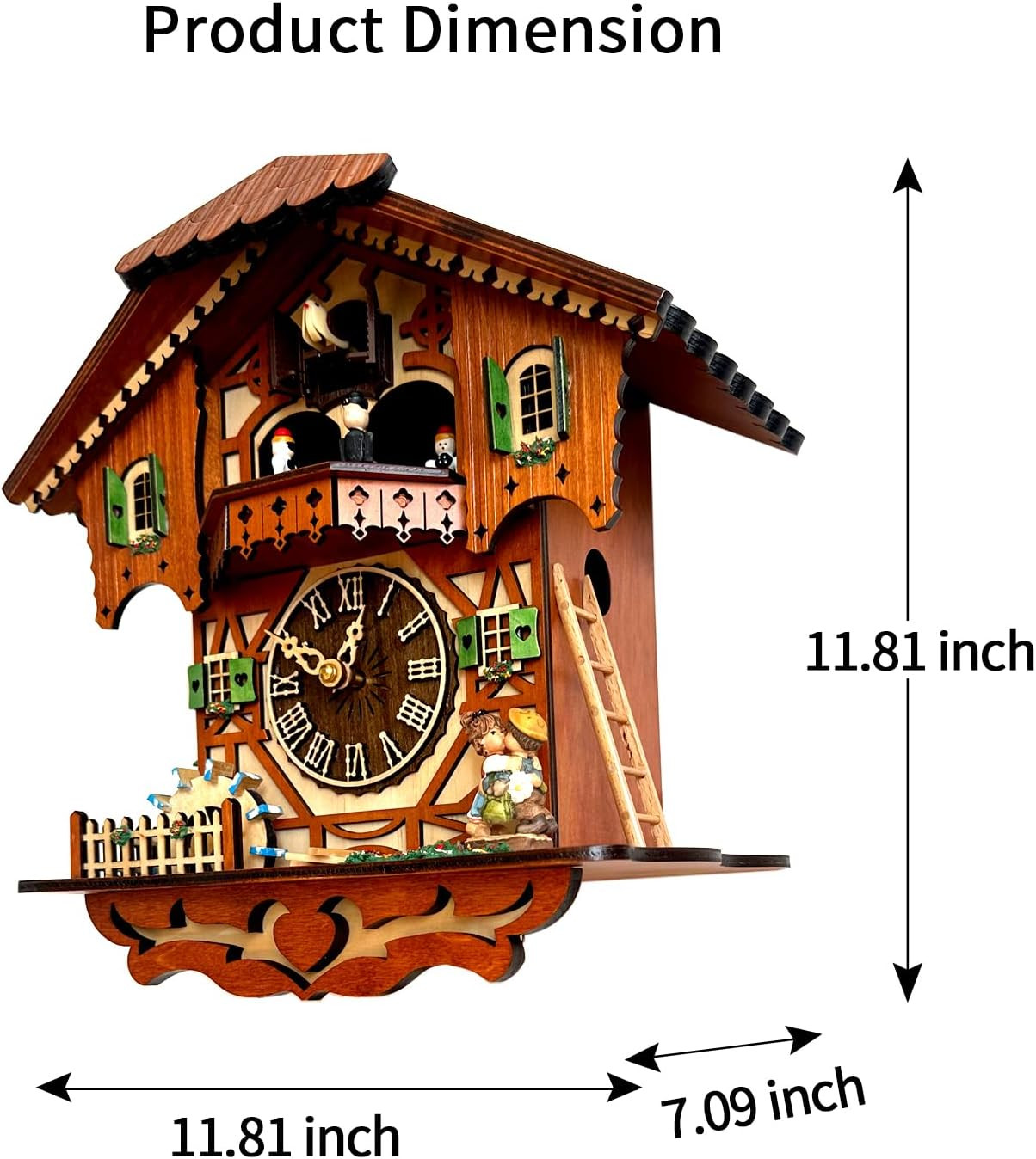 Traditional German Style Cuckoo Clock Black Forest House Clock with Moving Wood