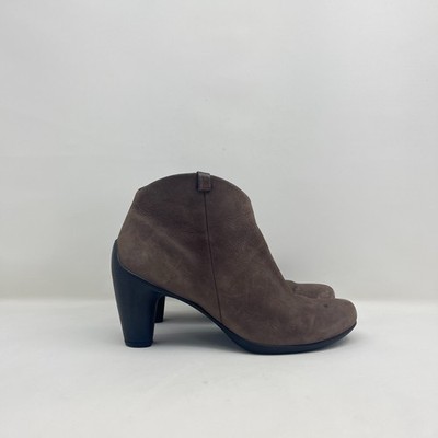 Ecco Brown Leather Western Ankle Boots Booties Casual Heeled Shoes Women Size 39