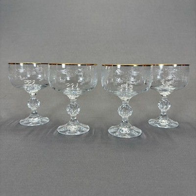 Bohemia Crystal Queens Lace Tall Sherbet Champagne Glass 5'' Set of 4 Gold Trim