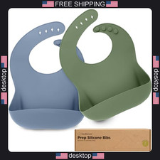 2 Pack Silicone Baby Bibs with Food Catcher for Toddler Feeding