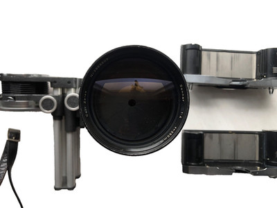 Zeiss 5er Konvolut Contarex Sonnar 250mm 1:4, 2 Magazine, 1 Balgengerät, Tasche