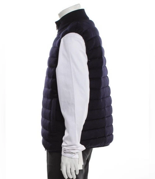 Emporio Armani Men’s Navy Blue Suede Puffer Vest Jacket — Size 52 Large L - Image 3 of 4