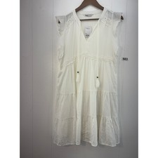 NWT Sonoma Goods For Life White Cotton Tiered Boho Dress Lace Trim Tassels Sz S