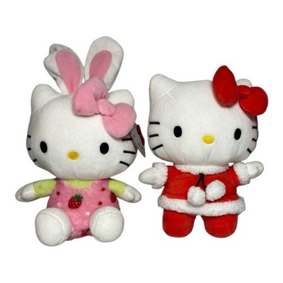 LOT OF 2 HELLO KITTY SANTA CLAUS And BUNNY Plush Stuffed Animal Christmas Easter