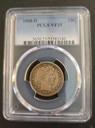 1908-D Barber Quarter PCGS VF 25