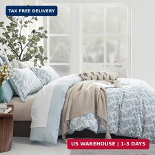 LEMIROE Vintage 100 Cotton Duvet Cover Queen Size 3PC - Elegant Pale Slate Blue