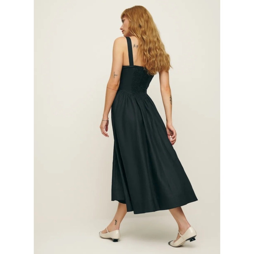 Reformation balia black linen tie midi dress image 3