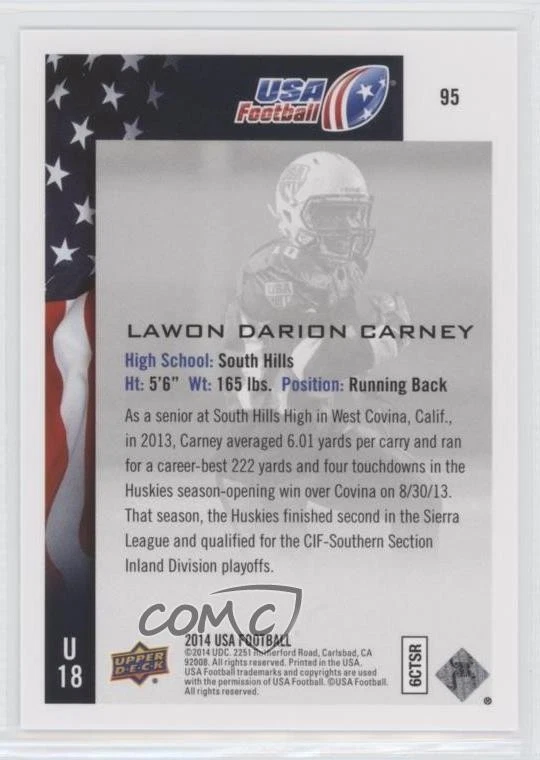 2014 Upper Deck USA Football Lawon Darion Carney #95 - Image 2 of 2