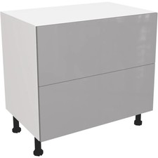 Fully Assembled Kitchen 900mm 2 Drawer Base Unit With Gloss Dust Grey Doors