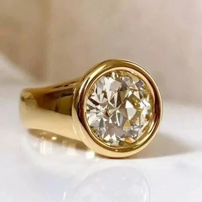 Véritable Moissanite 4Ct Solitaire Rond Bague De Fiançailles Plaqué Or Jaune 14K - Photo 1/4