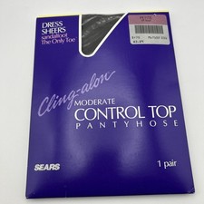 VTG Sears Cling Alon Control Top Pantyhose Petite - Sandalfoot - Off Black
