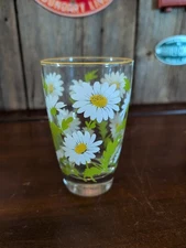 Vintage Libbey Glass White Daisy Juice Glass Gold Rim 4 3/4" MCM