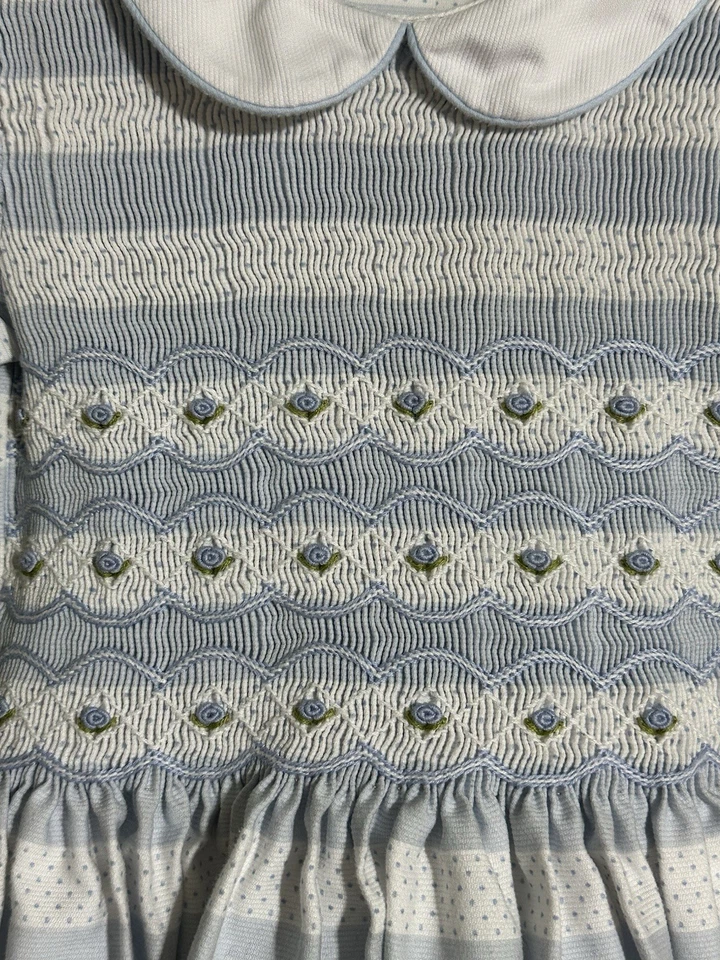 Marco & Lizzy Dress Girls Size 4T Blue Smocked Embroidered Flowers Party - Image 2 of 4