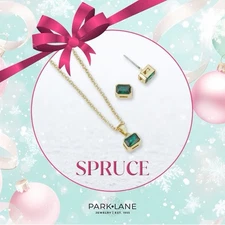 Park Lane SPRUCE Green Crystal In Gold 4x6mm Radiant Cut Earrings & Necklace Set
