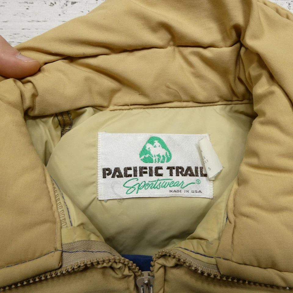 Vintage Pacific Trail Jacket Mens Small Blue Tan Down Puffer Made USA Retro 80s - Image 3 of 4