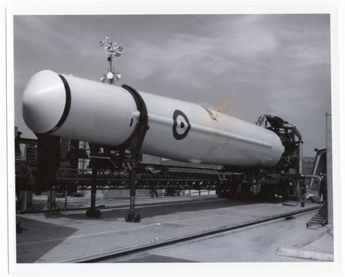 1950s RAF Thor Rocket on Portable Transporter Erector at Vandenberg 8x10 Photo