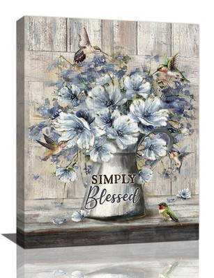 Flower Bathroom Wall Art Farmhouse Flower Pictures Wall Decor Rustic Blue Flo...