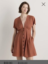 Quince Vintage Wash Tencel Button Front Tie Back Dress Terracotta Size Medium