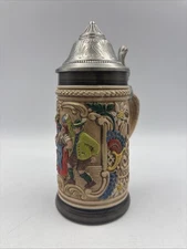 Vintage Original Gerzit Gerz Beer Stein Ceramic Pewter Lid Einvolles Glas