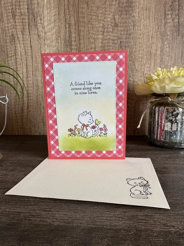 Set of 4 Handmade Greeting Cards – Pretty Kitty  “A Friend Like You” - Image 3 of 4
