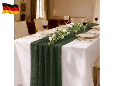 DecoHomeTextil Musselin Tischläufer 80 x 300 cm Dunkelgrün (Double Pack) W