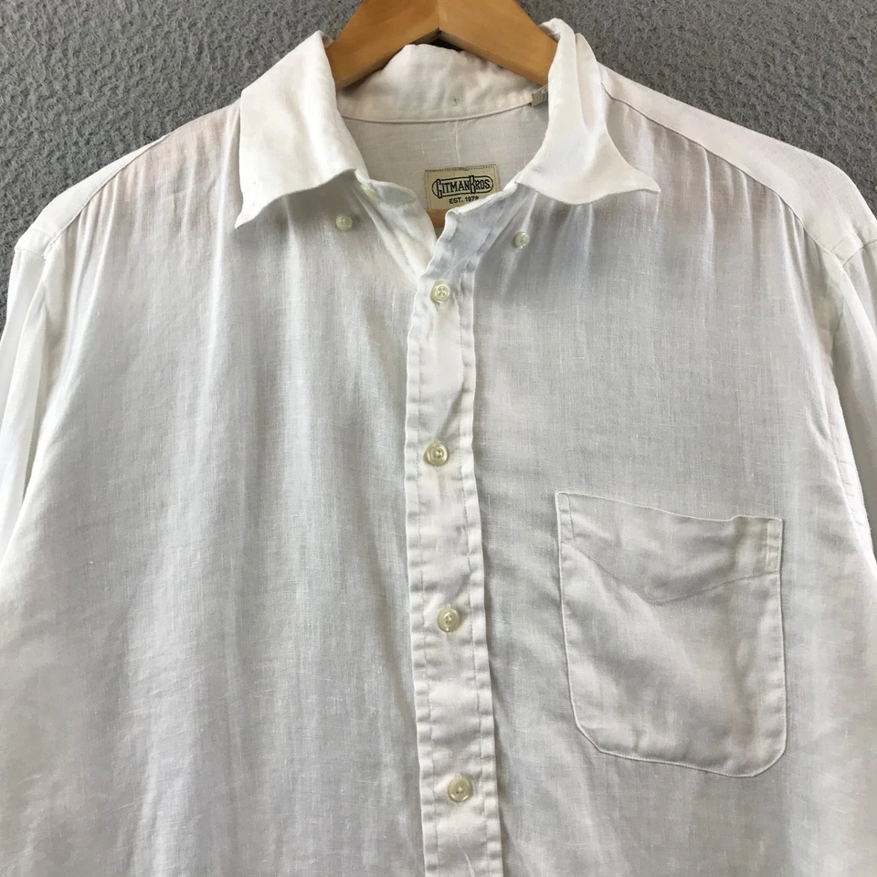 Camisa Gitman Bros. Blanca de Lino con Botones para Hombres Manga Larga Informal Hecha en EE. UU. L Foto 2 de 4