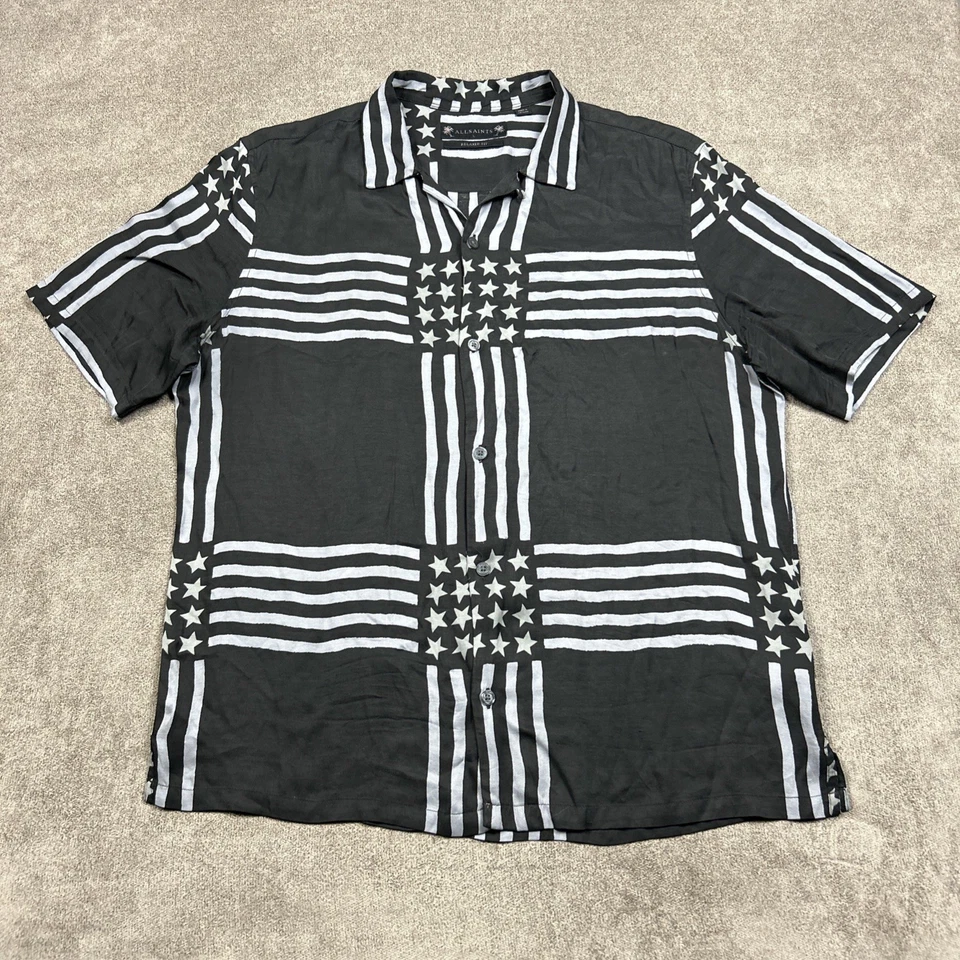 Camisa de campamento AllSaints Union para hombre grande calce relajado cuello bucle botón verano viscosa Foto 2 de 4