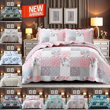3 PCS Patchwork Quilted Bedspread Bed Throw Single Double King Size Bedding Set