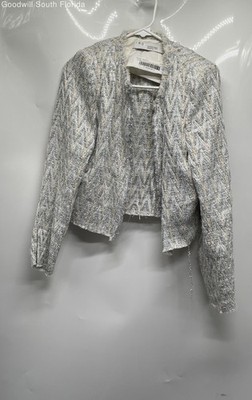 IRO Womens Makilo White Chevron Long Sleeve Open Front Tweed Jacket Size 38