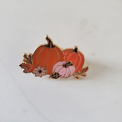 Pumpkin Patch Enamel Pin Gold Tone Fall Autumn Thanksgiving Pink Orange Brooch