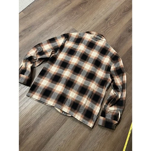 Stan Ray Mens Large Brown Black Plaid Full Zip Cotton Flannel Shirt Jacket image 4