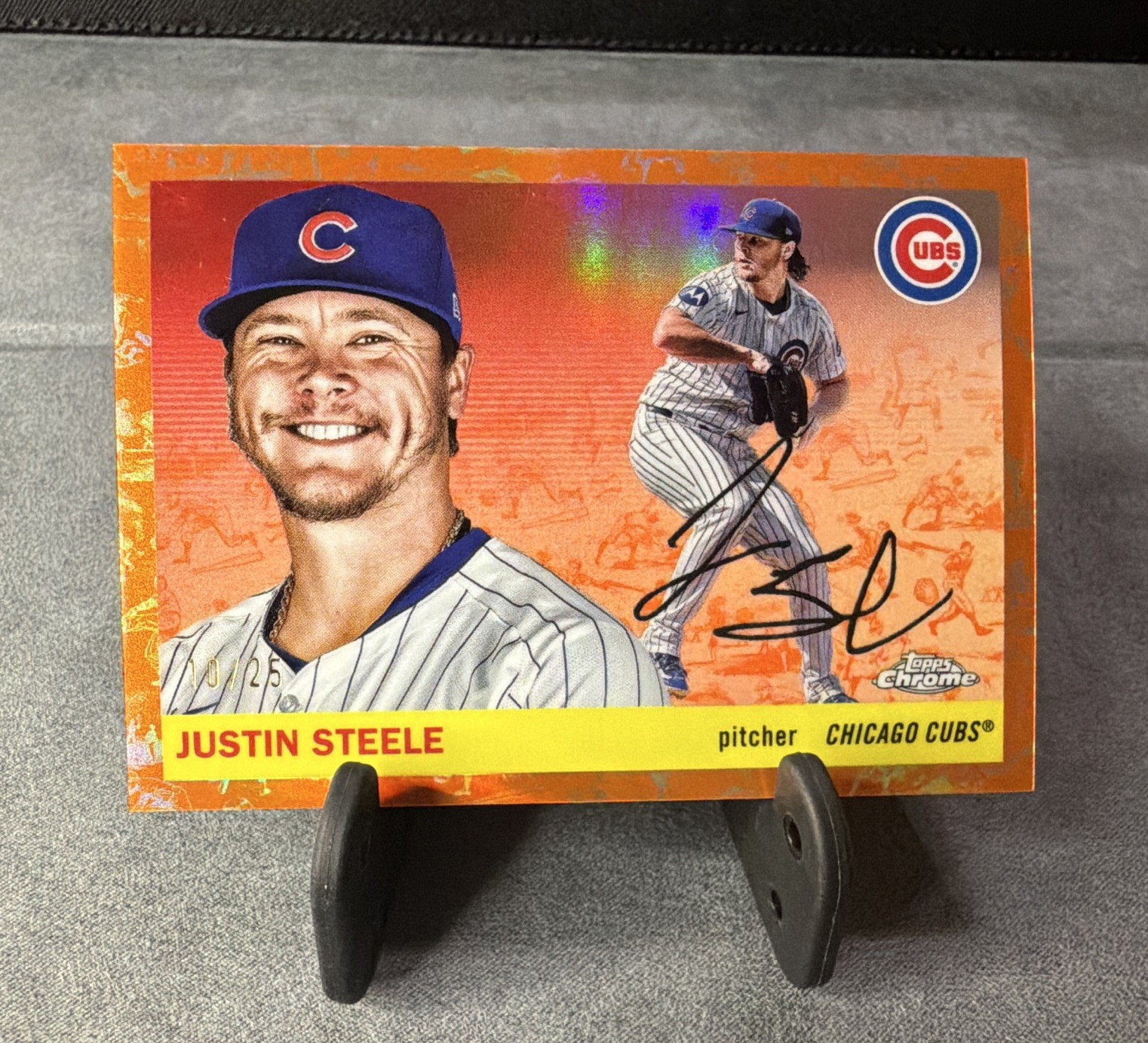 2025 Topps Chrome Platinum Justin Steele #151 Toile White Orange Refractor /25