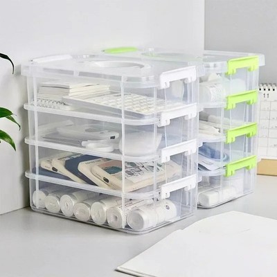 4-lagige transparente Kunststoff Aufbewahrungsbox mit Deckel | Schublade Organizer Tragbar