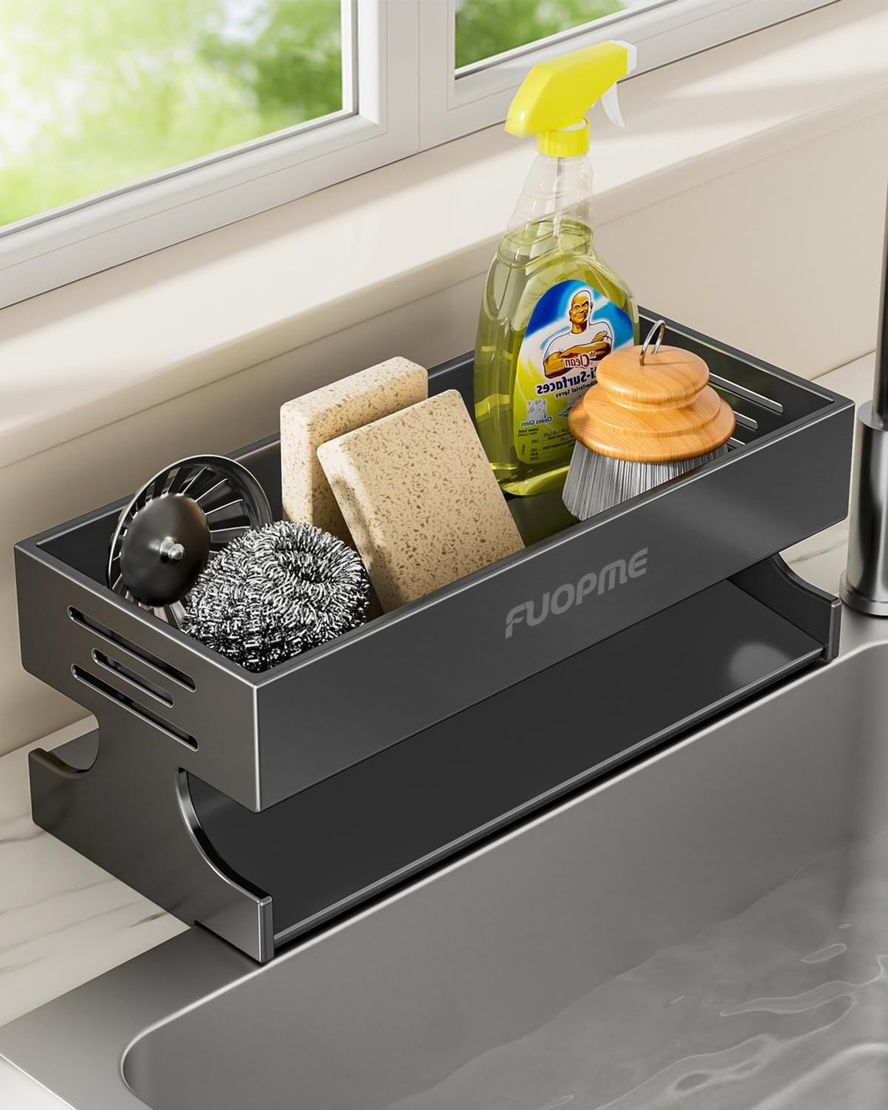 Sponge Holder for Kitchen Sink - Rustproof Carbon Steel Sink Caddy Organizer ...