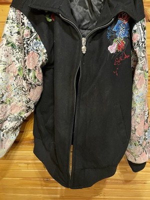 Kanji Jeans Men's Jacket Size 3XL Black Embroidered Wool Leather/Vintage Y2K REA