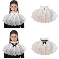 1 Pcs Ruffled Lace Neck Collar w/Rhinestones Tulle Layered Victorian Fake Collar