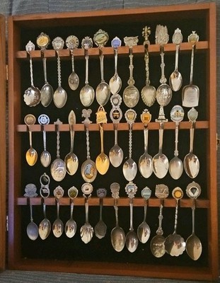 Spoon Collection With Wall Mount Case 36 spoons from different cities in u.s.a