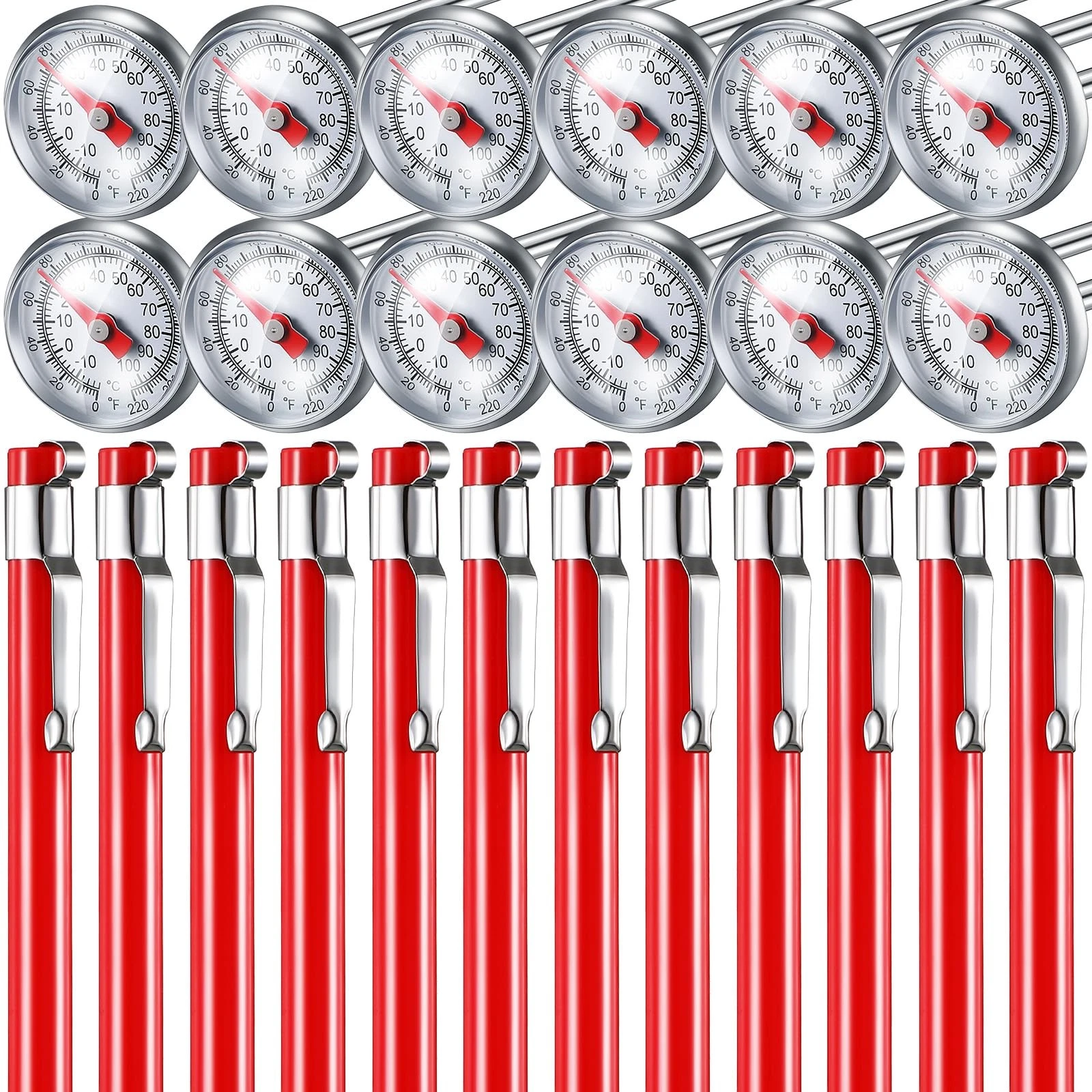 12 Pcs Stainless Steel Kitchen Thermometer with 5 Inch Long Stem 1 Inch Dial ...