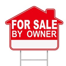 House For Sale Sign, 17X13 Corrugated Plastic, Metal Stake, Double Sided, Red